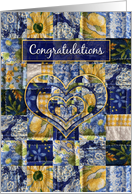 Congratulations, Quilt Squares, Blue and Yellow Squares, Hearts, Blank card