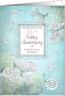 Wedding 25th Anniversary, InvitationElegance/Flowers/Butterflies,Name card