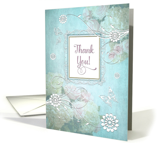 Thank You, Note Card, Blank Inside, Elegance/Flowers/Butterflies, card