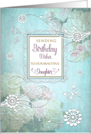 Birthday, OUR Daughter, Elegance/Flowers/Butterflies, Aqua Blue card