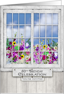 50th Birthday Party Invitation, Old Window, Flowers in Window Box card