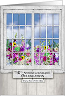 40th Wedding Anniversary,Old Window,View of Flowers through Window, card