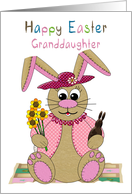 Easter, Granddaughter, Stuffed Bunny Rabbit Sithing on Patchwork Quilt card