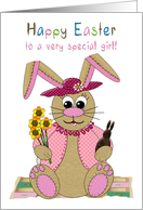 Easter,Special Girl, Stuffed Bunny Rabbits on Patchwork Quilt card