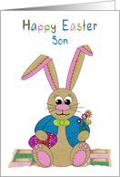 Easter, Son,, Stuffed Bunny Rabbits on Patchwork Quilt card