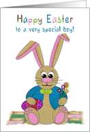 Easter, Special Boy, Stuffed Bunny Rabbits on Patchwork Quilt card