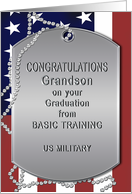 Congratulations, Grandson, Basic Training Graduation,Dog Tags, US Flag card