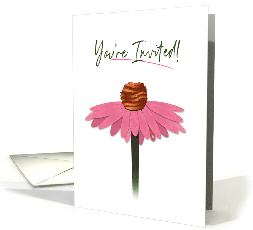 Invitation, Dainty Pink Cone Flower Isolated on White Background card