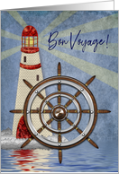 Bon Voyage, Nautical, Ship’s Wheel and Lighthouse card