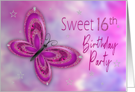 Sweet 16th Birthday Party Invitation, Glitzy Pink,Purple Butterfly card