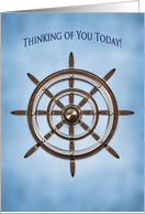 Thinking of You, Ship’s Wheel, Helm, Blue Background, Blank card