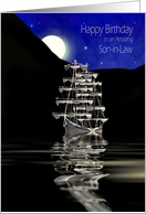 Birthday, Son-in-law, Night Moon Light Scene of Ship with Lights card