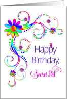 Birthday, Secret Pal, Abstract Vivid Colors, Flowers, Tropical Bird card