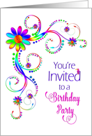 Birthday Party Invitation, Bright Vivid Colors, Flowers, Tropical Bird card