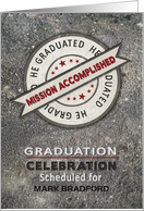 Graduation Celebration Invitation For Him, Mission Accomplished, Name card