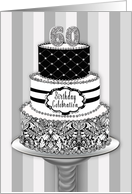 60th Birthday Party Invitation, 3 Tier Cake in Black, Gray and White card
