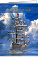 Get Well, Thinking of You,Blank, Nautical Ship with Sails on Blue Sea card