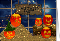 Halloween Party Invitation, Hanging Lights and Lit Pumpkins card