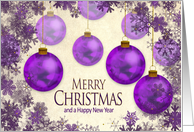 Christmas, Purple Ornaments, Snow Flakes’ Frame card