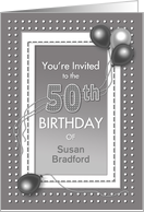 Invitation, 50th Birthday, Gray and White Polka Design, Name Insert card