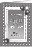 Invitation, 40th Birthday, Gray and White Polka Design, Name Insert card