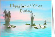 Leap Year Birthday, Lily Pond and Frogs, Twilight card