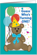 Baby’s 1st Birthday, Invitation, Teddy Bear and Balloons card