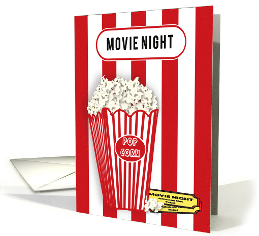 Movie Night Invitation, Popcorn, Movie Tickets, Red and... (1602392)