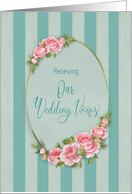 Invitation, Wedding Vow Renewal, Pink Roses Border Oval,Vintage-Like card