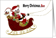 Santa Mouse Christmas, Son, Fat Mouse Driving Sleigh with Toys card