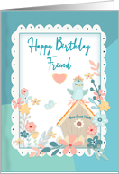Birthday, Friend, Watercolor Flowers, Birdhouse card