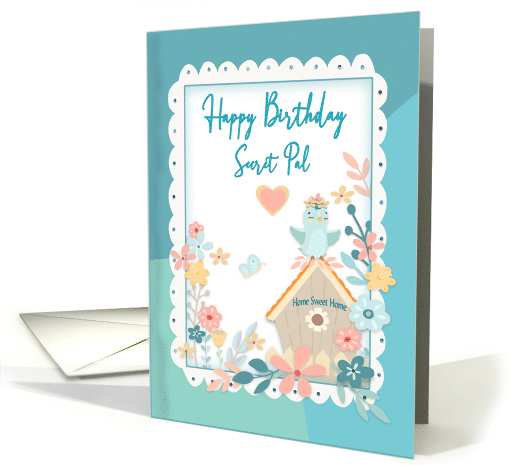 Birthday,Secret Pal, Watercolor Flowers, Birdhouse. Woman card
