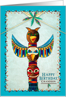 Birthday, Grandson, American Indian Pole, Feathers, and Arrows card