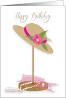 Birthday, Vintage Graphic Hat, Pink Flower, Hat Stand card