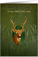 Birthday, My Amazing Man, Deer in the Bush, Green Grassy Background card