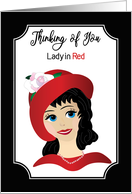 Thinking of You, Lady in Red, Lady Wearing Red Hat card