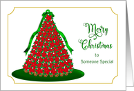 Christmas, Someone Special, Red Poinsettia Christmas Tree, Gold Border card