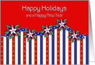 Happy Holidays USA Military Patriotic Poinsettias Stars and Stripes card