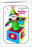 Birthday Party Invitation Children Jack in the Box in Vivid Colors card