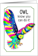 Encouragement Colorful Owl in Flight Kaleidoscope Collection card