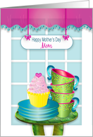 Mother’s Day Mom Window Scene with Cupcake and Stacked Cups card