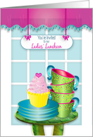 Invitation Ladies’ Luncheon Window Scene and Cupcake Stacked Cups card