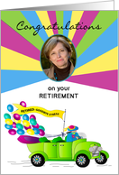 Retirement Congratulation For Her Retro Car Balloons Photo Insert card