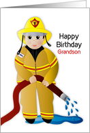 Birthday Grandson Firefighter Holding Hose While Still Dripping Water card