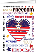 Veterans Day American Patriotic Typography Flag Heart card