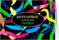 Birthday Grandson in Abstract Multicolored Ribbons Oval Center card