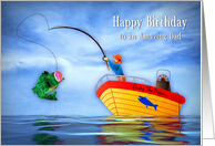 Birthday Dad Fisherman Catching Large Fish Humorous card