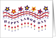 Labor Day American Stars and Stripes with Stars Dangling from Text card