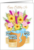 Birthday Sister Country Flower Bouquet and Honey Jars card