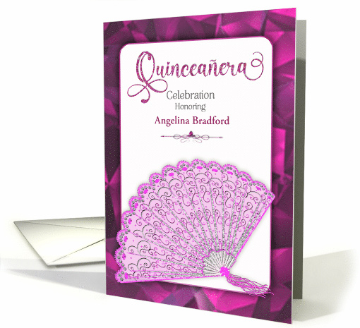 Quinceanera Party Invitation Fan in Purple and Fuchsia... (1703530)